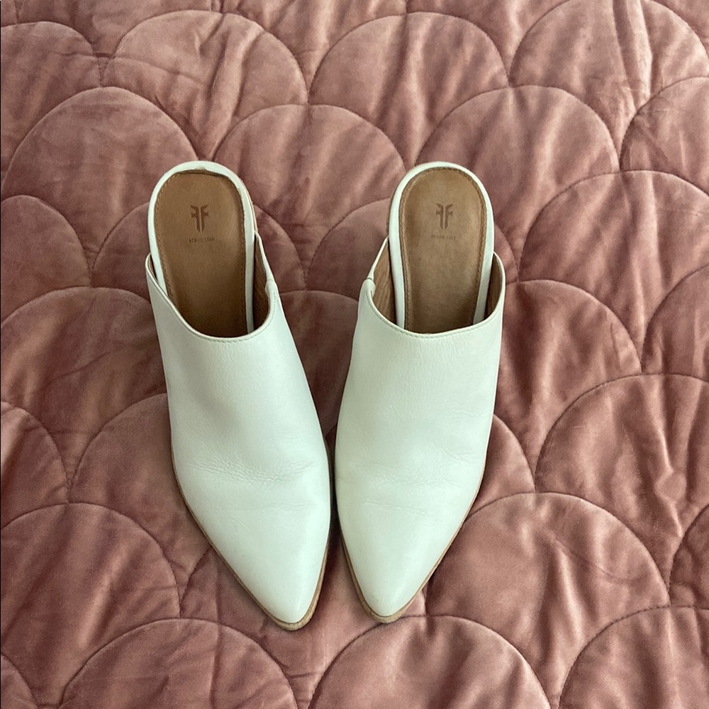 Frye White Mules Sleek Modern Design